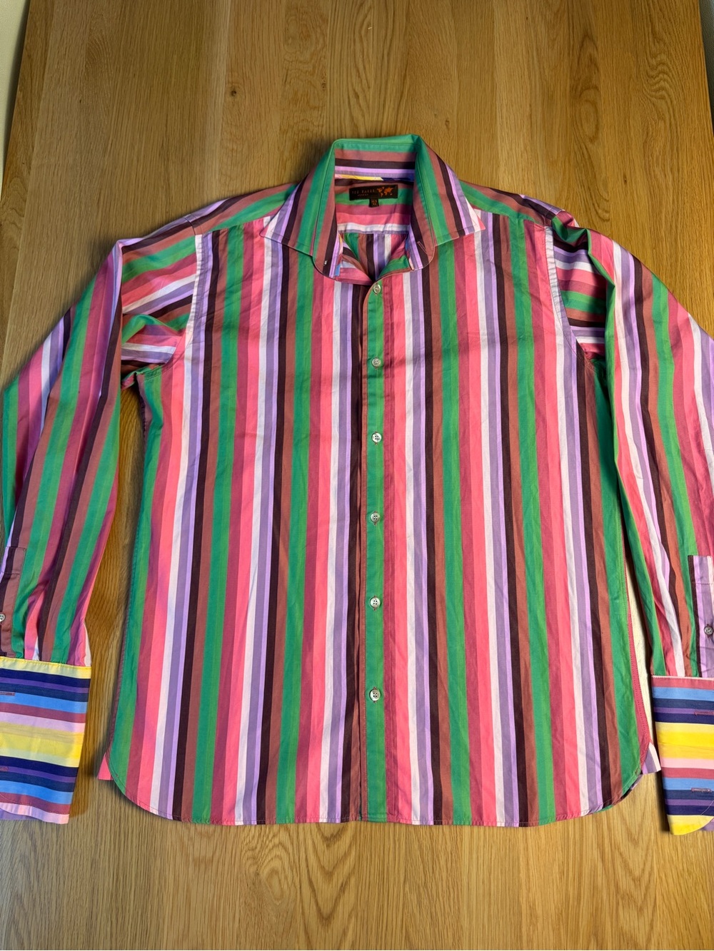 Ted Baker Multicolor Striped Button-Down Shirt — French Cuffs Sz 42